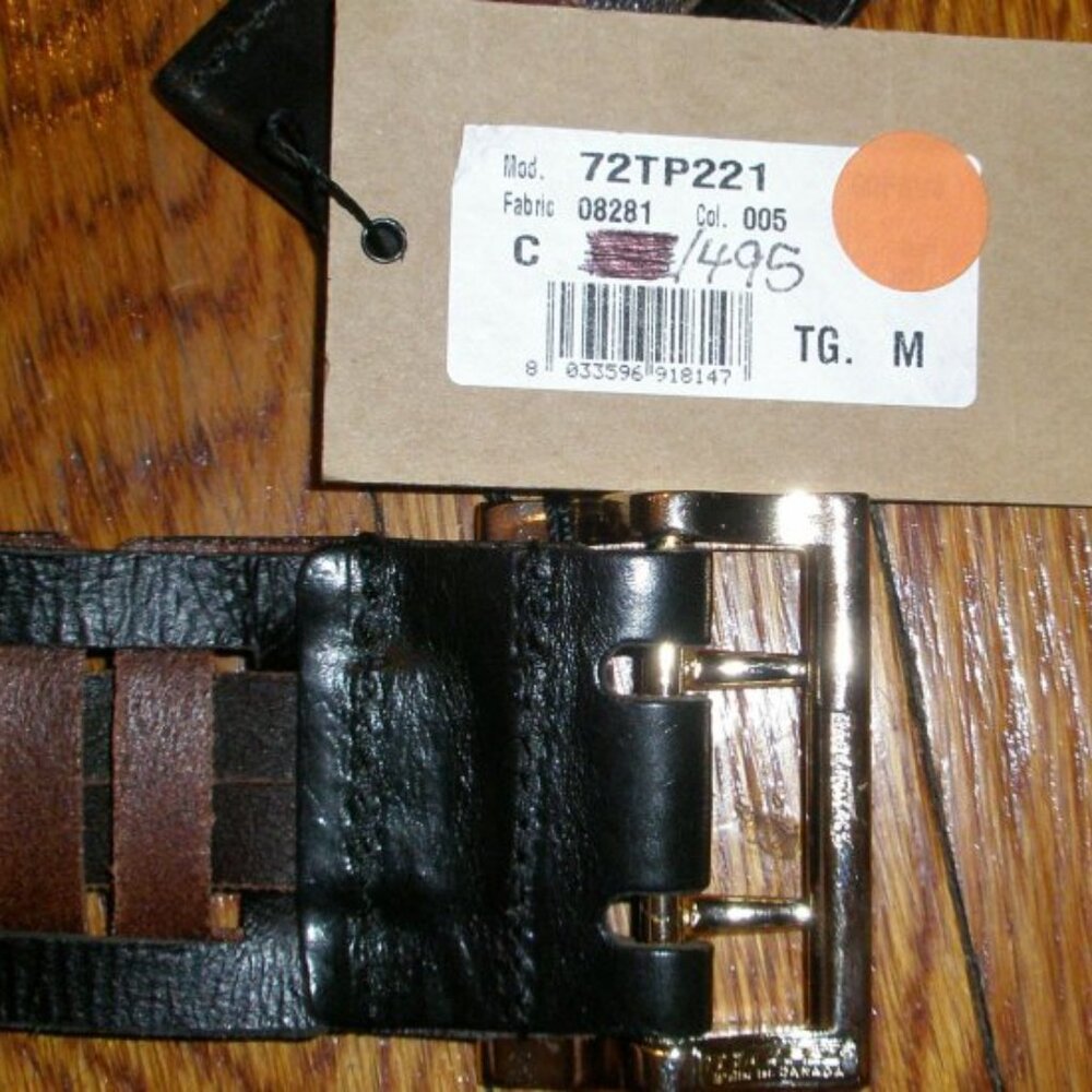 $495 D Squared woven leather double prong brown belt - Picture 13 of 13